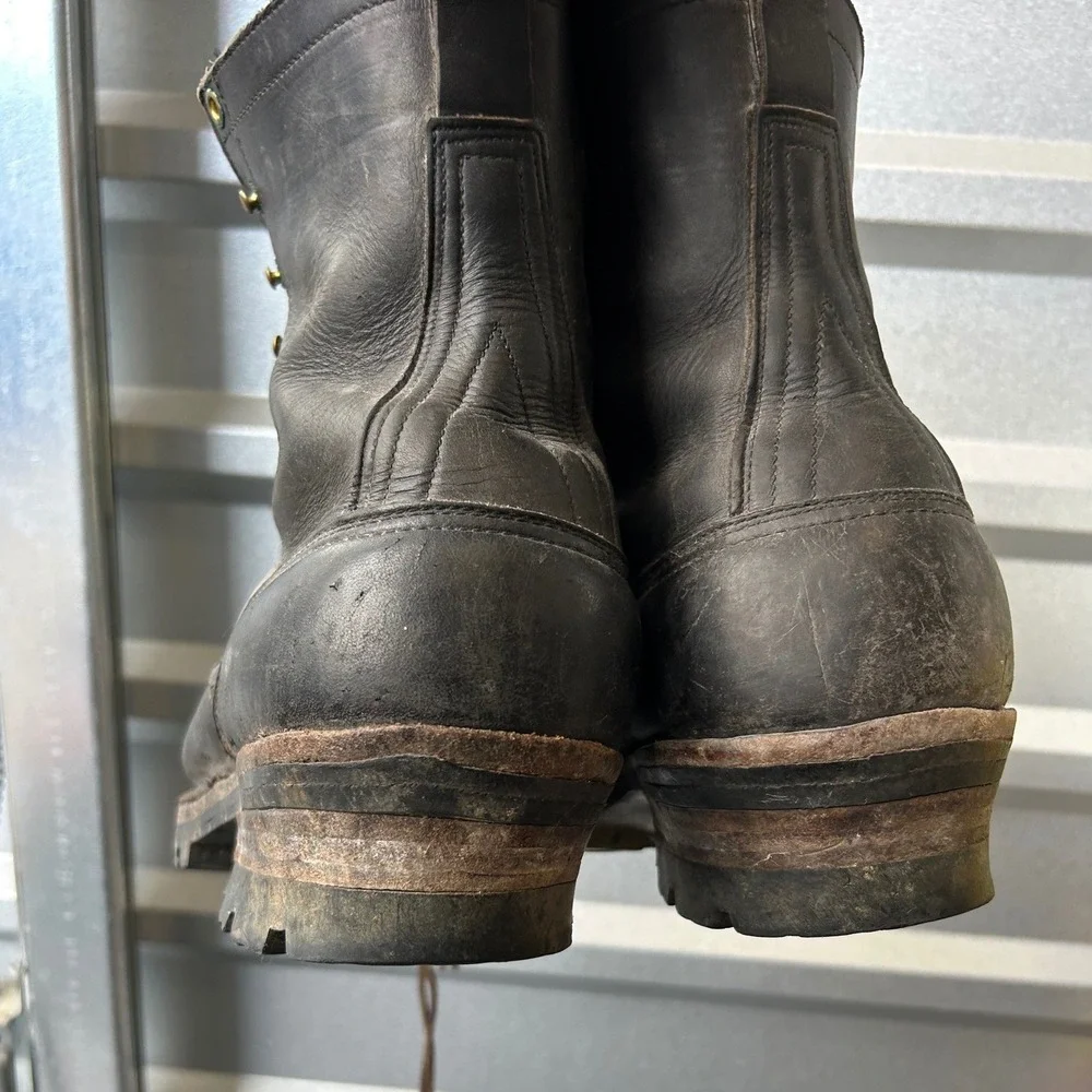 Vintage Black Leather Logger Boots Soft Toe Vibram Lug Sole Men 11.5 C Work Boot